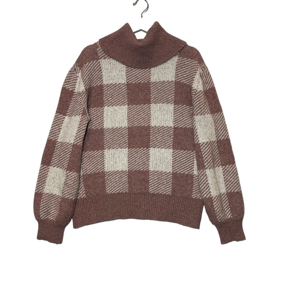 Olive & Oak Checkered Turtleneck Sweater Size Large Pink Women’s Soft plaid - Picture 2 of 7